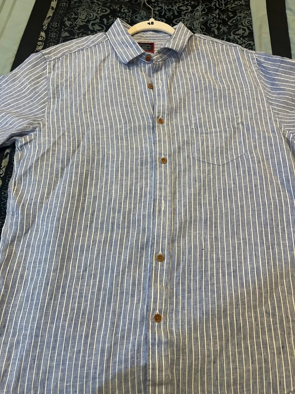 UNTUCKit Blue and White Vertical Stripe Button-Down Shirt - Picture 7 of 8